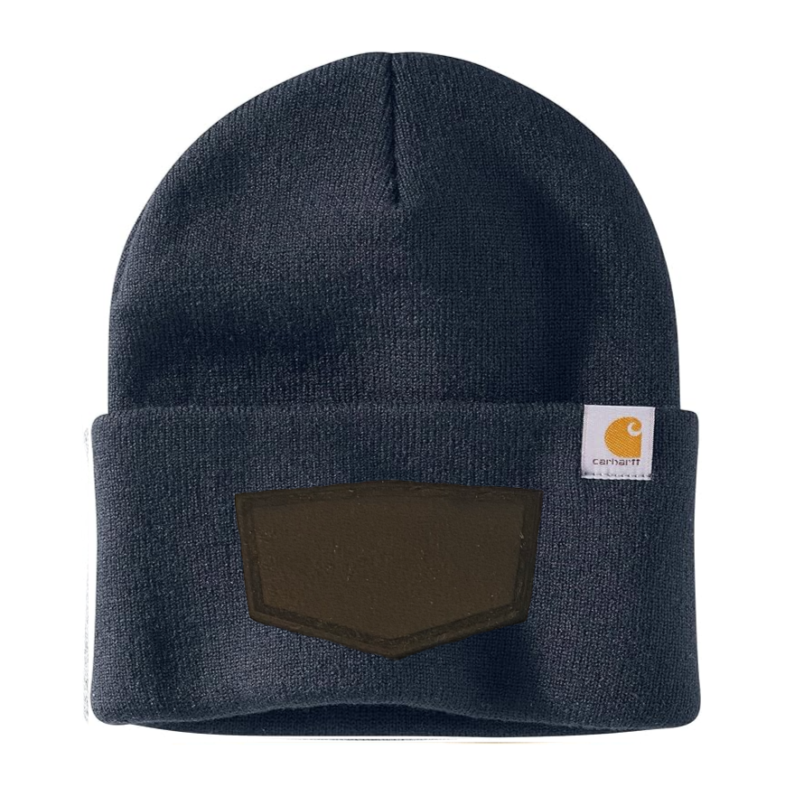Navy Carhartt Leather Patch Beanie
