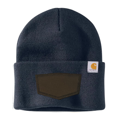 Navy Carhartt Leather Patch Beanie