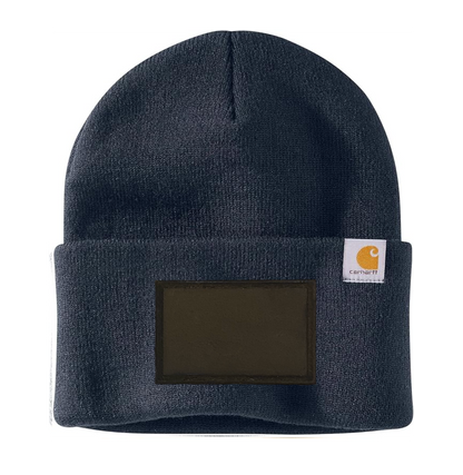 Navy Carhartt Leather Patch Beanie