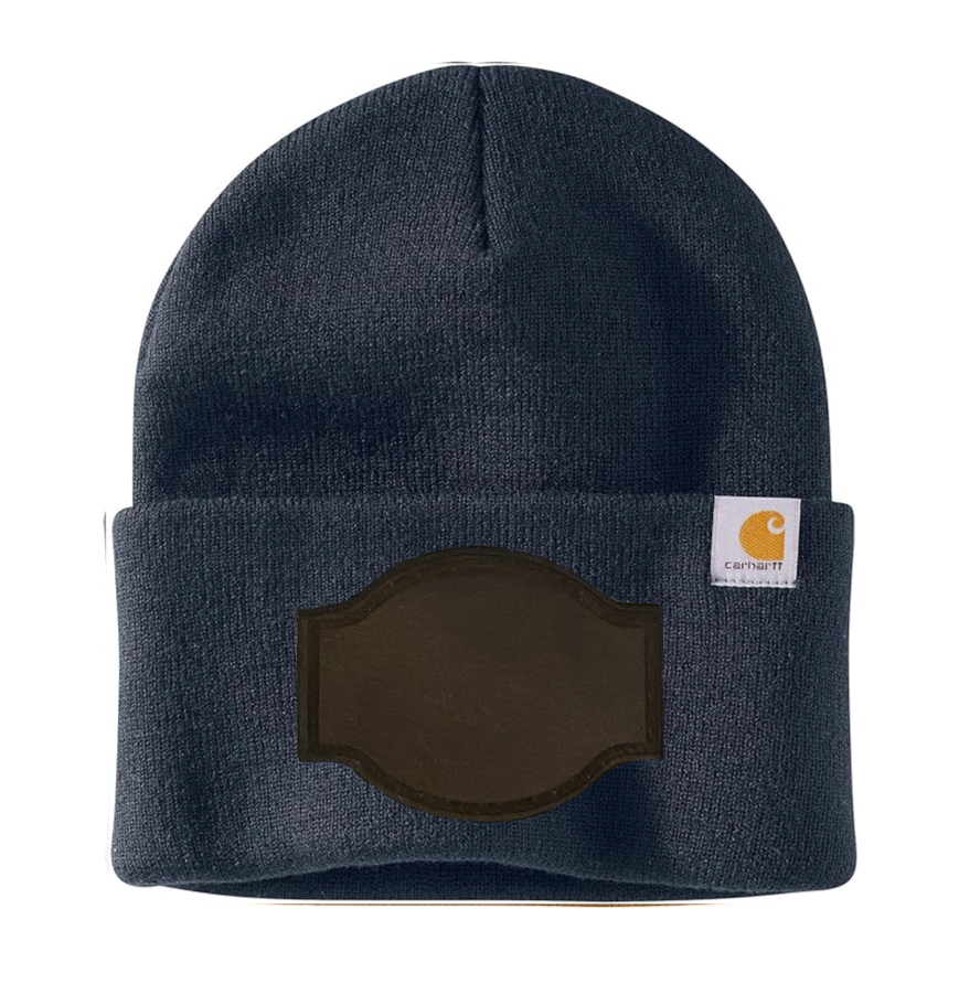 Navy Carhartt Leather Patch Beanie