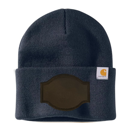 Navy Carhartt Leather Patch Beanie