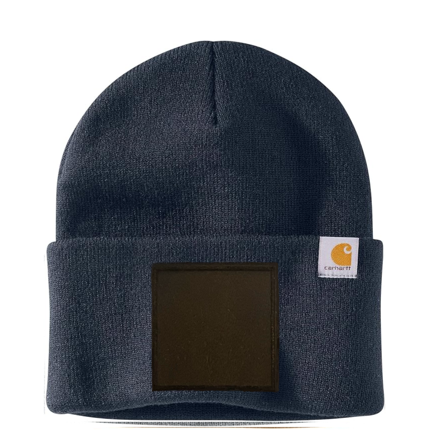 Navy Carhartt Leather Patch Beanie