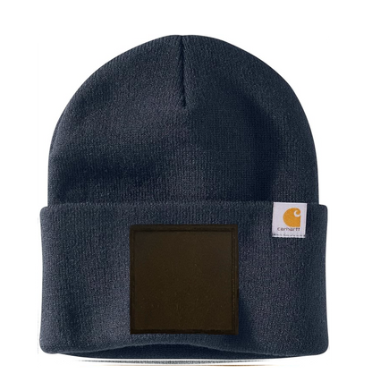 Navy Carhartt Leather Patch Beanie