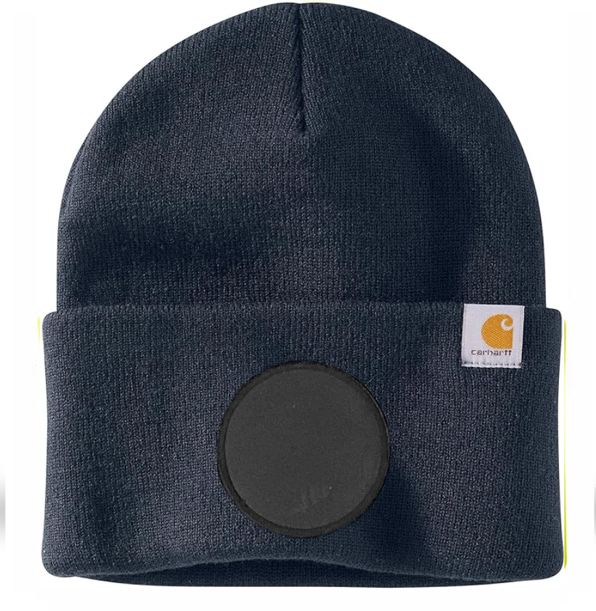 Navy Carhartt Leather Patch Beanie