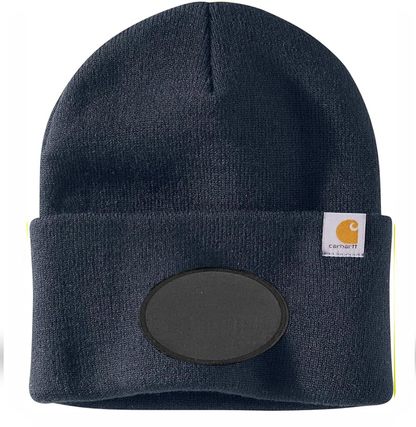 Navy Carhartt Leather Patch Beanie