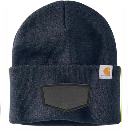 Navy Carhartt Leather Patch Beanie