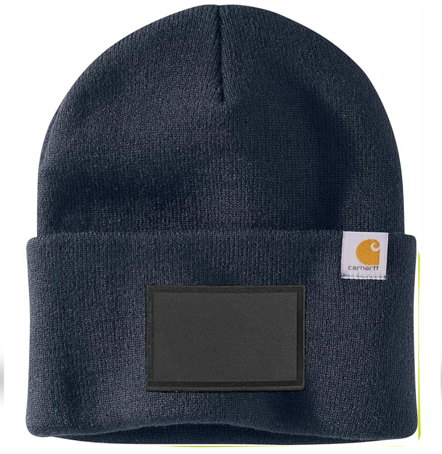 Navy Carhartt Leather Patch Beanie