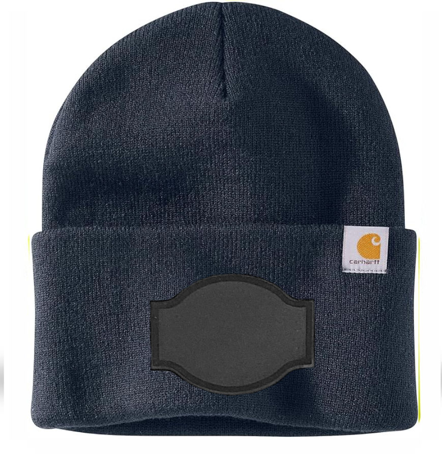 Navy Carhartt Leather Patch Beanie