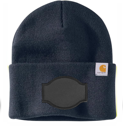 Navy Carhartt Leather Patch Beanie