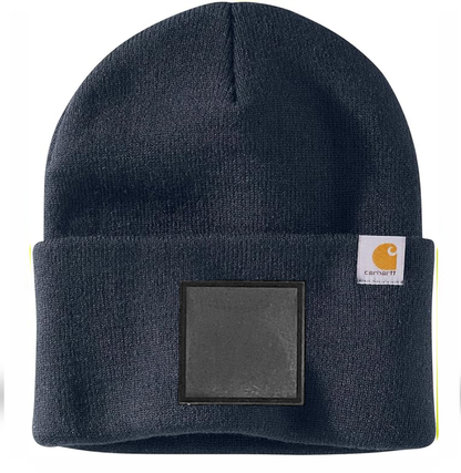 Navy Carhartt Leather Patch Beanie