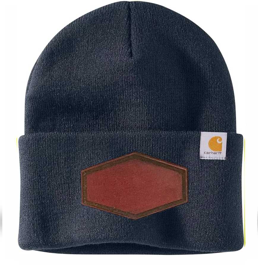 Navy Carhartt Leather Patch Beanie