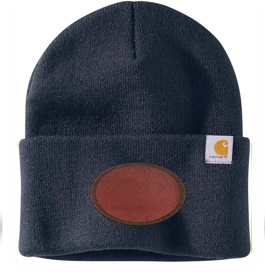 Navy Carhartt Leather Patch Beanie