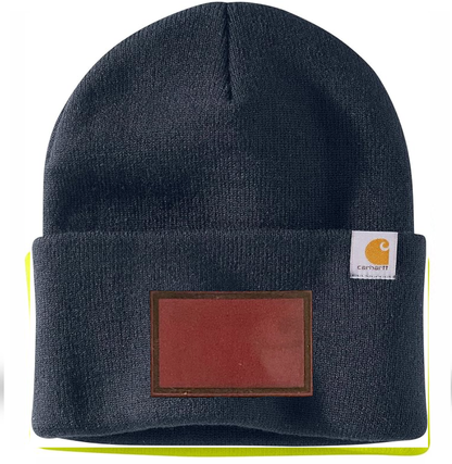 Navy Carhartt Leather Patch Beanie