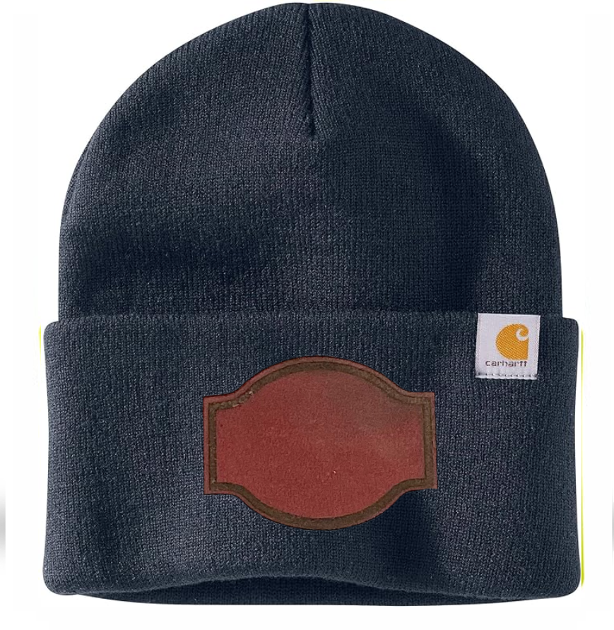 Navy Carhartt Leather Patch Beanie