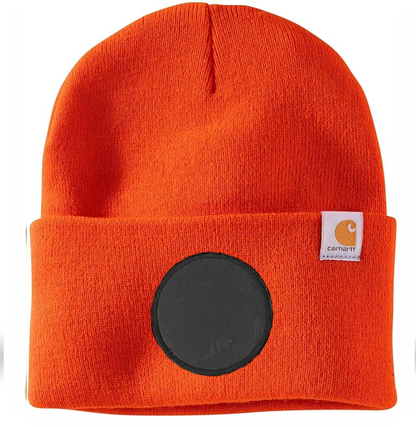 Bright Orange Carhartt Leather Patch Beanie