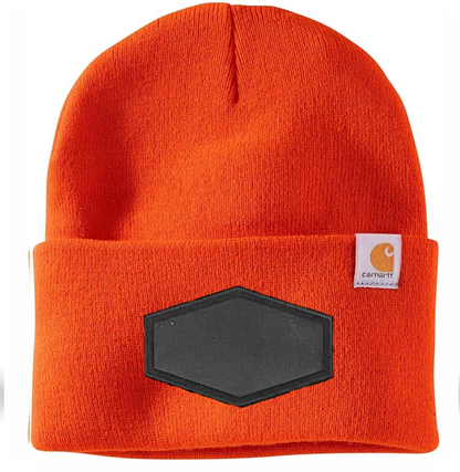 Bright Orange Carhartt Leather Patch Beanie