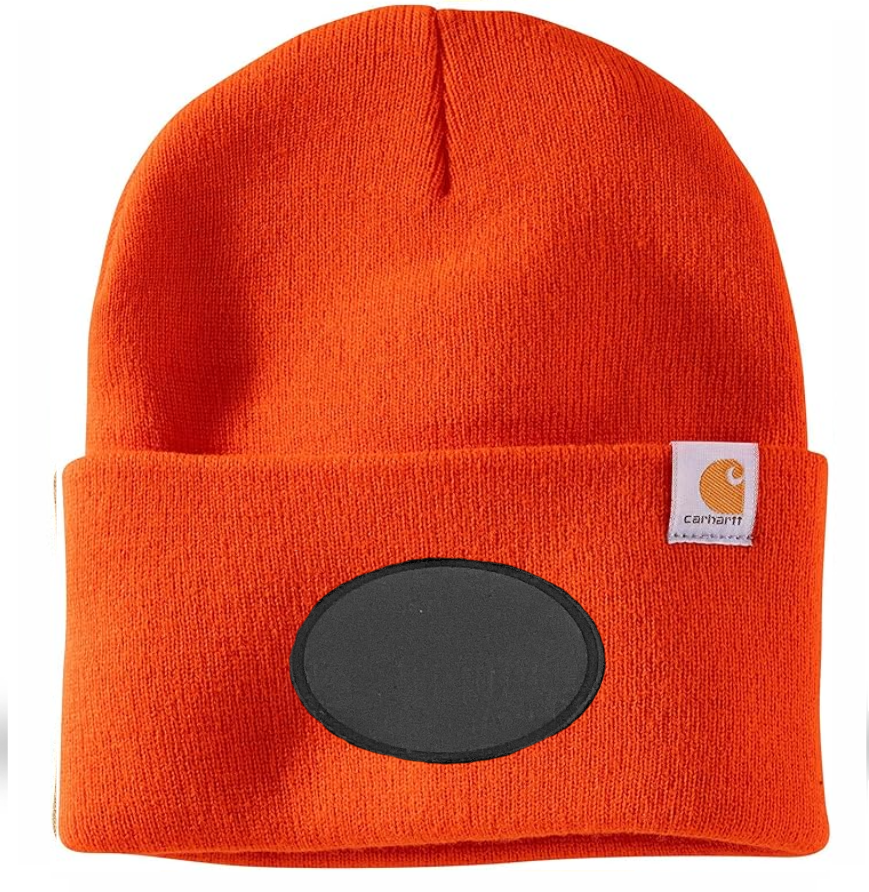 Bright Orange Carhartt Leather Patch Beanie
