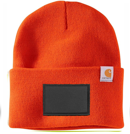 Bright Orange Carhartt Leather Patch Beanie