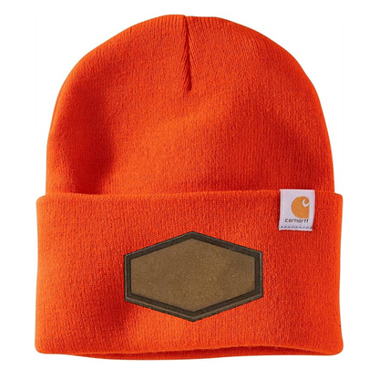 Bright Orange Carhartt Leather Patch Beanie