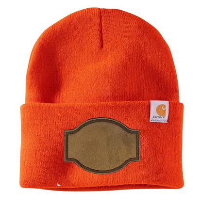 Bright Orange Carhartt Leather Patch Beanie