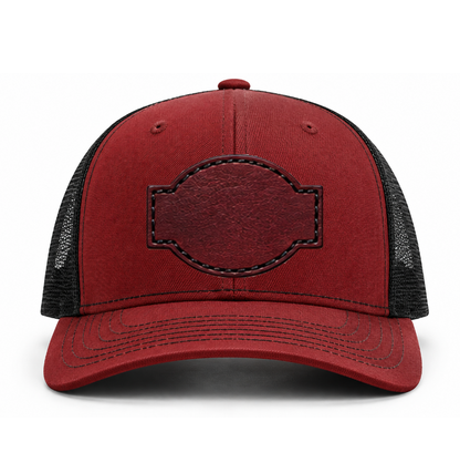 Cardinal/ Black Richardson Leather Patch Trucker Hat
