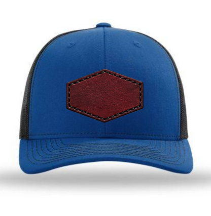 Royal Blue/ Black Richardson Leather Patch Trucker Hat