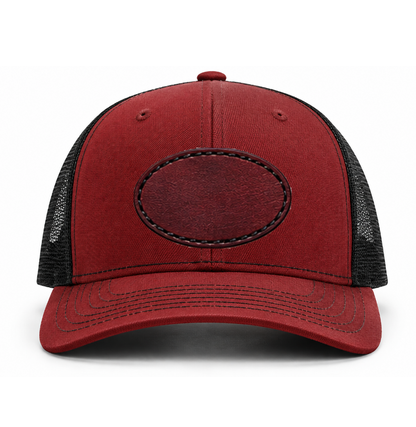 Cardinal/ Black Richardson Leather Patch Trucker Hat