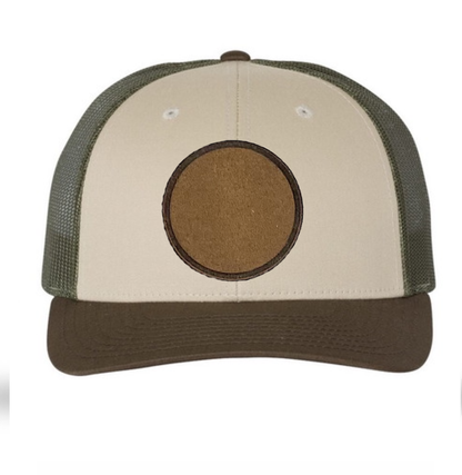 Tan/ Loden/ Brown Richardson Leather Patch Trucker Hat