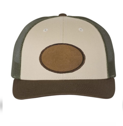 Tan/ Loden/ Brown Richardson Leather Patch Trucker Hat