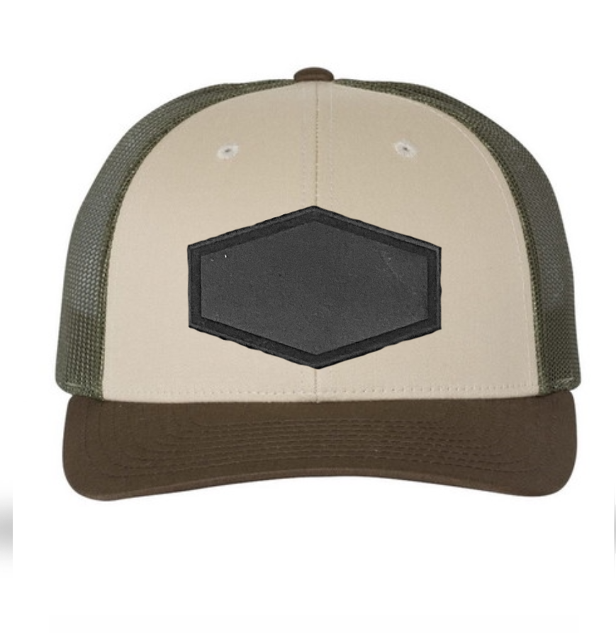 Tan/ Loden/ Brown Richardson Leather Patch Trucker Hat