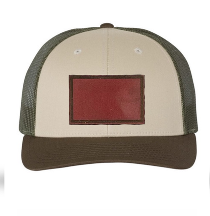 Tan/ Loden/ Brown Richardson Leather Patch Trucker Hat