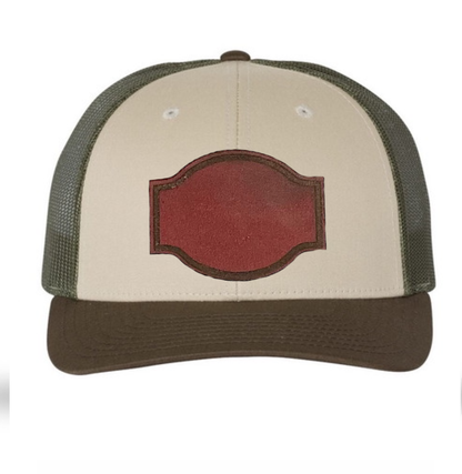 Tan/ Loden/ Brown Richardson Leather Patch Trucker Hat