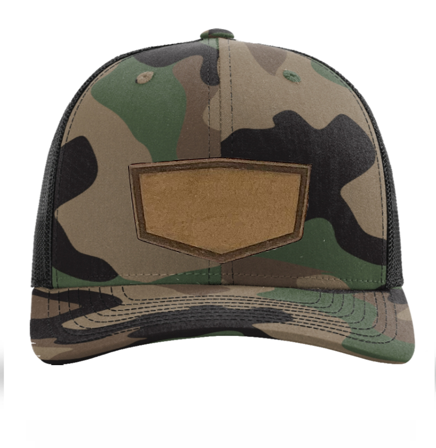 Woodland Camo/ Black Richardson Leather Patch Trucker Hat