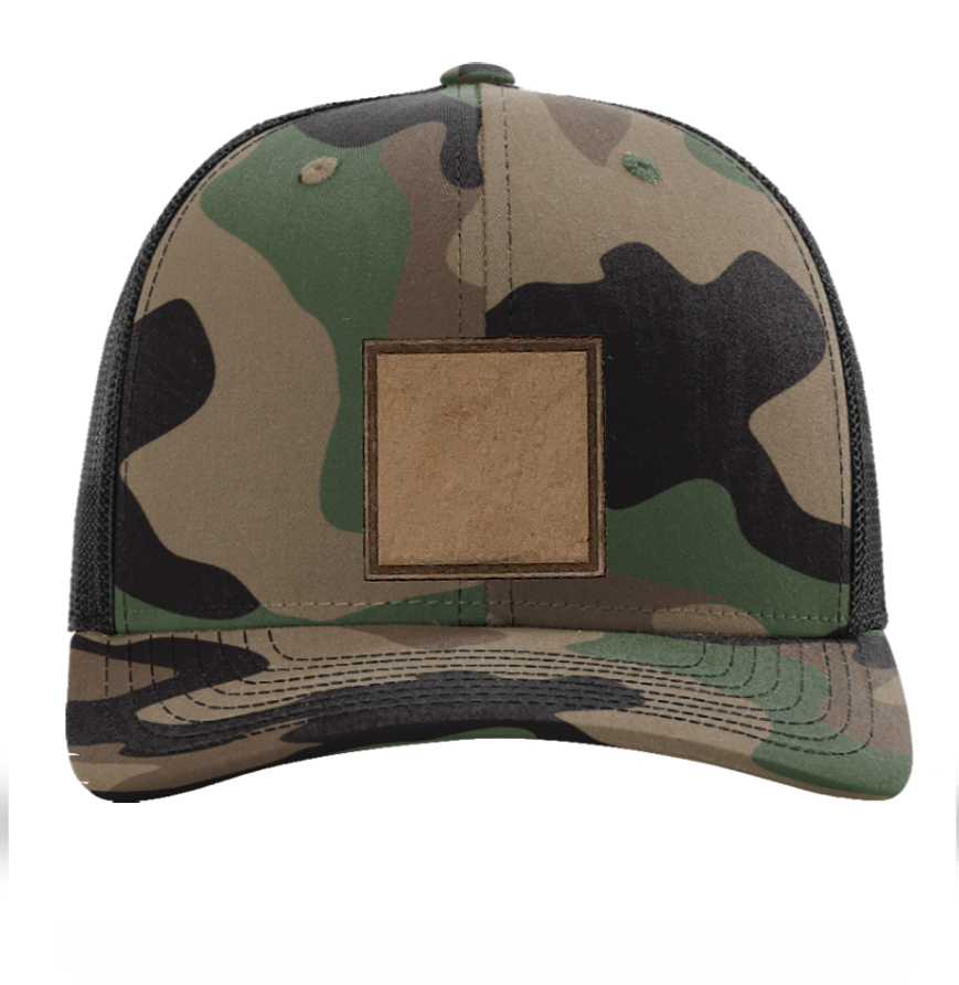 Woodland Camo/ Black Richardson Leather Patch Trucker Hat