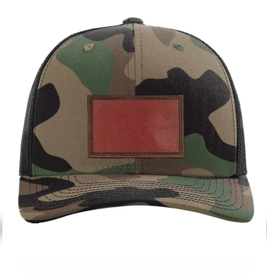 Woodland Camo/ Black Richardson Leather Patch Trucker Hat