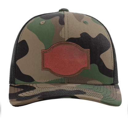 Woodland Camo/ Black Richardson Leather Patch Trucker Hat