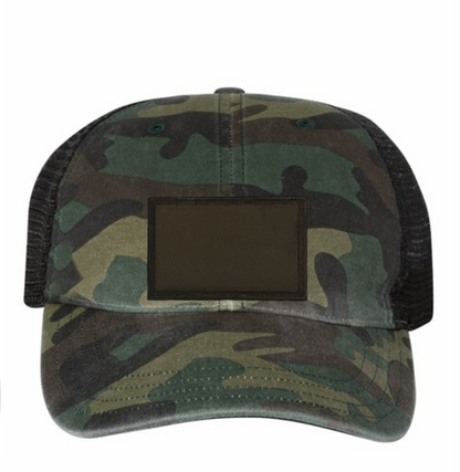 Woodland/ Black Richardson Leather Patch Soft Cap