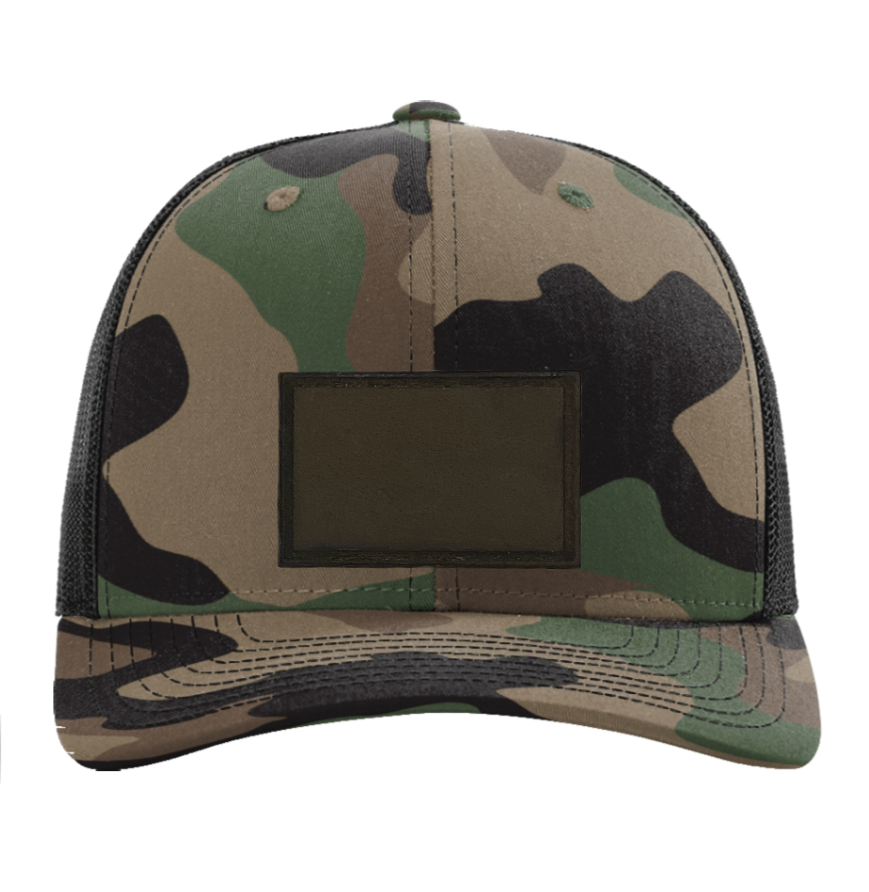 Woodland Camo/ Black Richardson Leather Patch Trucker Hat