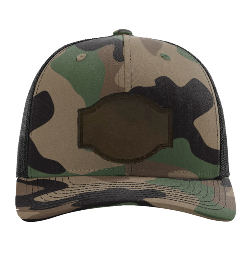 Woodland Camo/ Black Richardson Leather Patch Trucker Hat