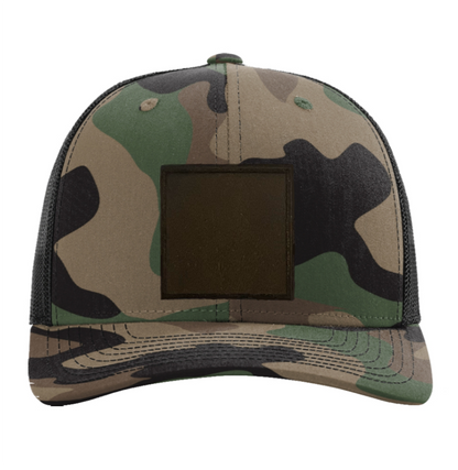 Woodland Camo/ Black Richardson Leather Patch Trucker Hat