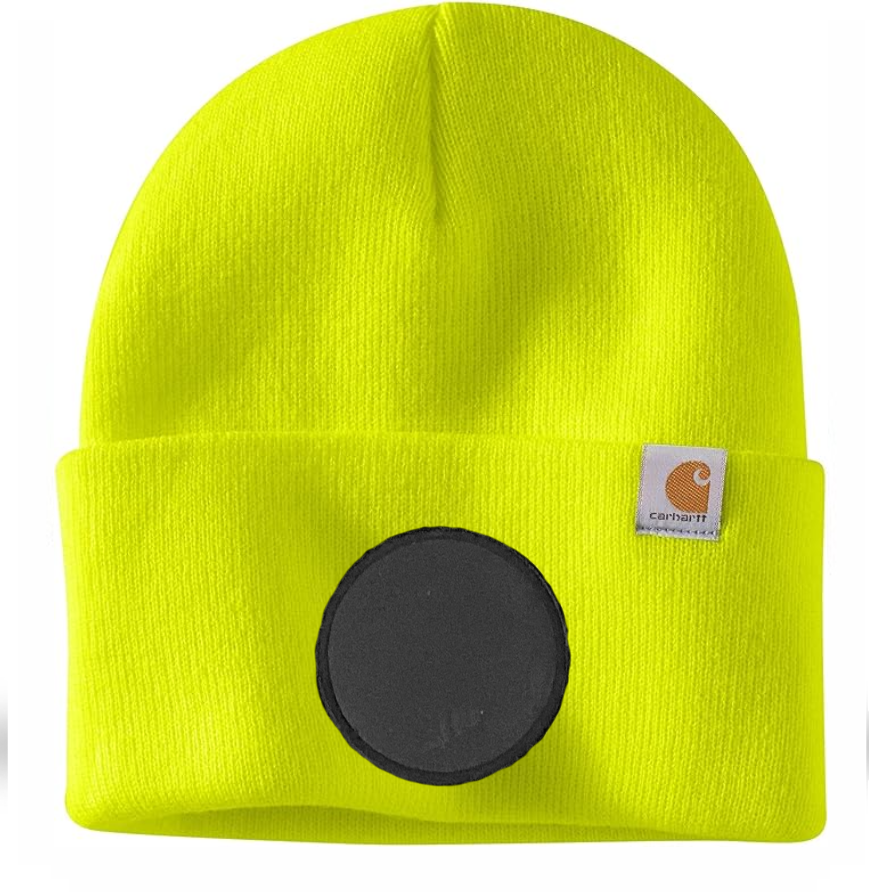 Bright Yellow Carhartt Leather Patch Beanie