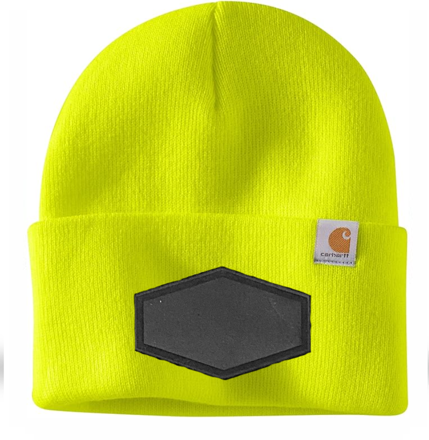 Bright Yellow Carhartt Leather Patch Beanie