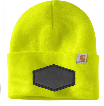 Bright Yellow Carhartt Leather Patch Beanie