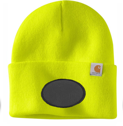 Bright Yellow Carhartt Leather Patch Beanie
