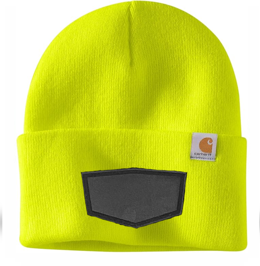 Bright Yellow Carhartt Leather Patch Beanie