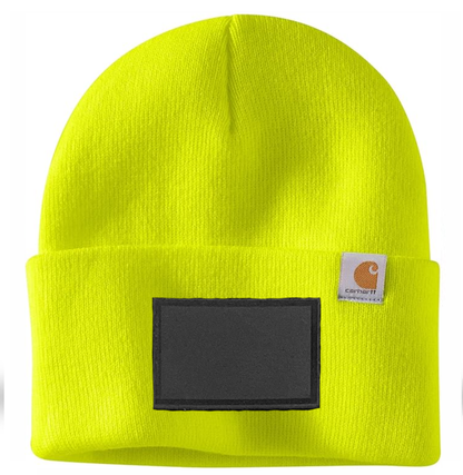 Bright Yellow Carhartt Leather Patch Beanie