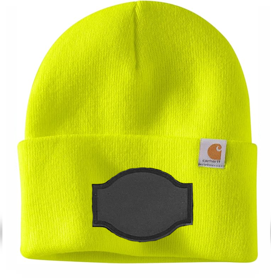 Bright Yellow Carhartt Leather Patch Beanie