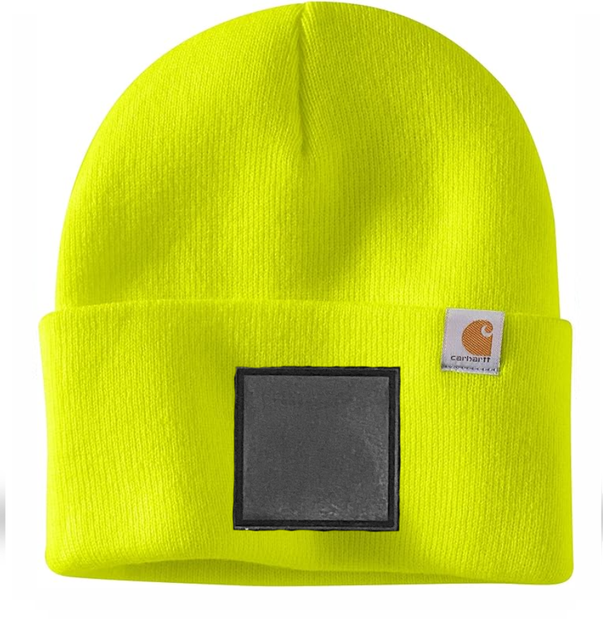 Bright Yellow Carhartt Leather Patch Beanie