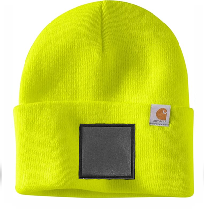 Bright Yellow Carhartt Leather Patch Beanie
