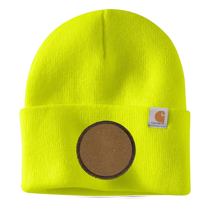 Bright Yellow Carhartt Leather Patch Beanie